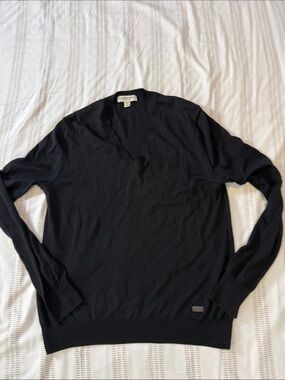 Burberry Men's Black V-Neck Merino Sweater